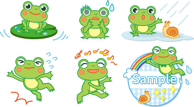 色々な表情とポーズのカエルとカタツムリのセット