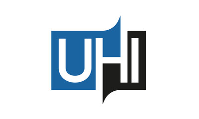 UHI Square Framed Letter Logo Design Vector with Black and Blue Colors