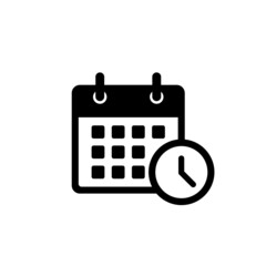 Calendar with clock vector icon. Calendar symbol isolated. Vector EPS10