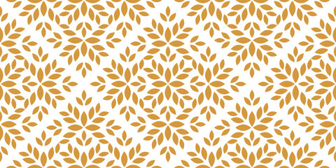 Flower geometric pattern. Seamless vector background. White and gold ornament. Ornament for fabric, wallpaper, packaging. Decorative print