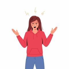 Anger, agression, stress, depression, nervous breakdown concept. Angry mad furious woman, girl yelling. Mental illness. Raising of stress level and mental hysterics.