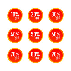 Red Sale 10 - 90 Percent OFF Discount Label Tag Isolated. Vector EPS10