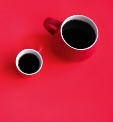 Copy space of the red cups with coffee