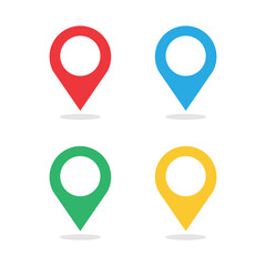 Set of red blue green and blue map pin icon. Location symbol isolated on white background. Vector EPS10