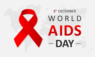 1st December World Aids Day concept with text and red ribbon of aids awareness. Vector illustration EPS10