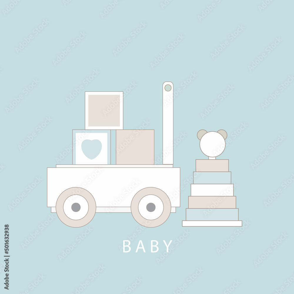 Wall mural Baby Shower Card. Trendy baby and children elements