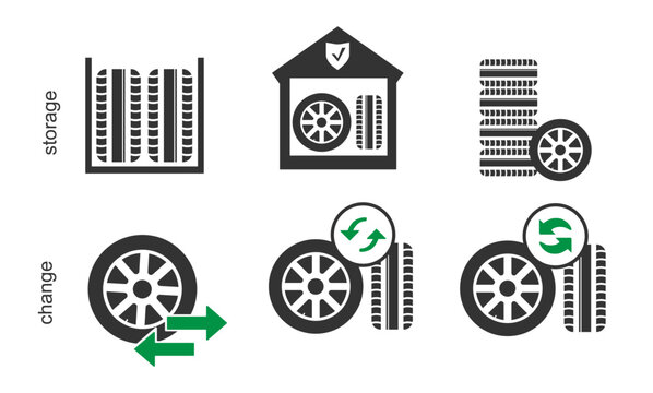 Symbole und Icons f&uuml;r den Reifenwechsel und Reifenlagerung