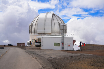 Shiny dome of the United Kingdom's infrared telescope at the summit of the Mauna Kea volcano on the...