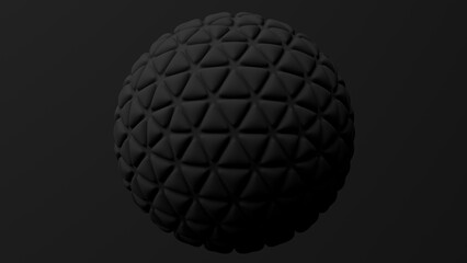 Black abstract textured sphere. Black background. Monochrome illustration, 3d render.