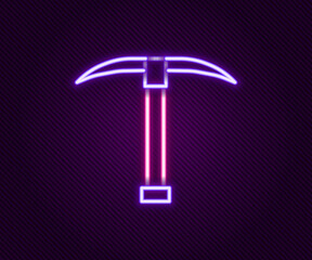 Glowing neon line Pickaxe icon isolated on black background. Colorful outline concept. Vector