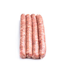 Thin pork sausages isolated on white background