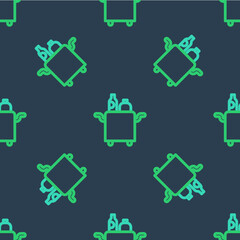 Line Trolley for food and beverages icon isolated seamless pattern on blue background. Vector