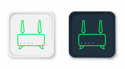 Line Router and wi-fi signal icon isolated on white background. Wireless ethernet modem router. Computer technology internet. Colorful outline concept. Vector