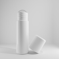 opened white roller ball bottle on white background 3d render