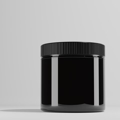 black jar plastic with black cap a front view 3d render