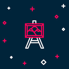 Line Auction painting icon isolated on blue background. Auction bidding. Sale and buyers. Colorful outline concept. Vector