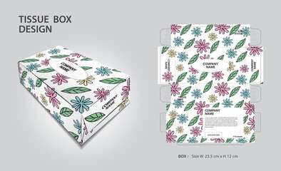 Tissue box Design pastel flowers background, Box Mock up, 3d box, Can be use place your text and logos and ready to go for print, Product design, Packaging design vector, colorful flowers background