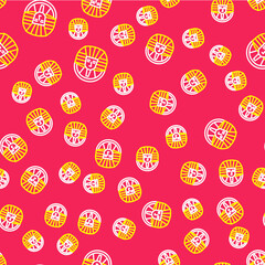 Line Egyptian pharaoh icon isolated seamless pattern on red background. Vector