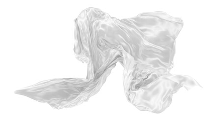 Beautiful flowing fabric of white wavy silk or satin. 3d rendering image.