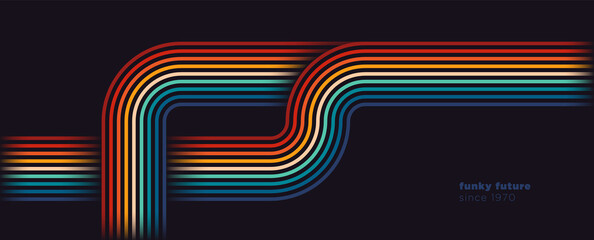 Simple abstract retro design in 80's style with colorful lines. Vector illustration.