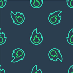 Line Fire flame icon isolated seamless pattern on blue background. Vector