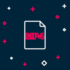 Line MP4 file document. Download mp4 button icon isolated on blue background. MP4 file symbol. Colorful outline concept. Vector