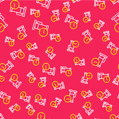 Line Time to sleep icon isolated seamless pattern on red background. Sleepy zzz. Healthy lifestyle. Vector