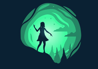 Obraz na płótnie Canvas little girl in nature hill illustration