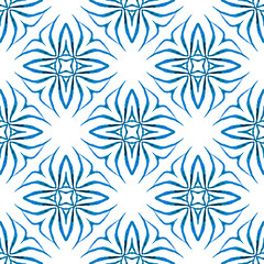 Hand drawn tropical seamless border. Blue rare
