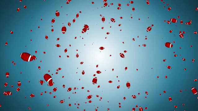 3D American Football spinning Falling on the spot with a green screen Loop Background. Concept of playing games. soccer ball stitch, american football sport recreation, goal celebration entertainment
