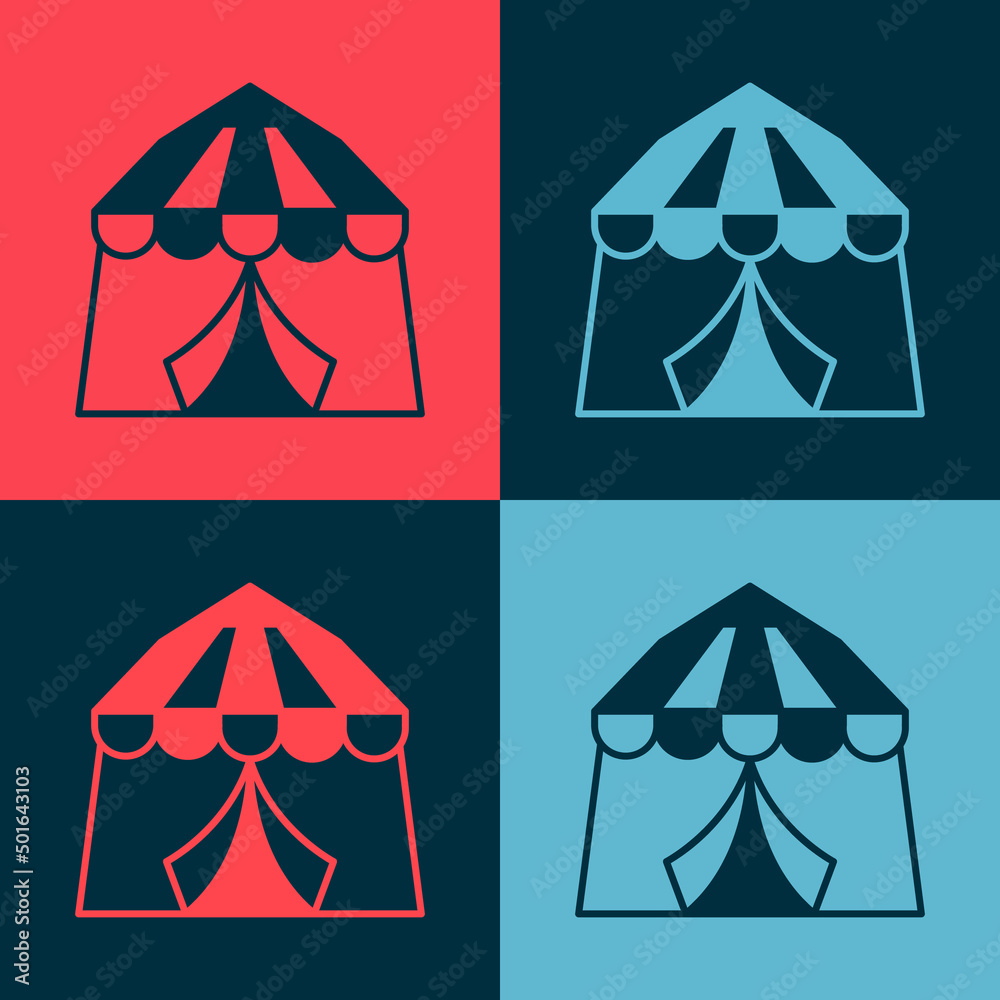 Wall mural Pop art Circus tent icon isolated on color background. Carnival camping tent. Amusement park. Vector