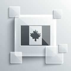 Grey Flag of Canada icon isolated on grey background. North America country flag on flagpole. Square glass panels. Vector