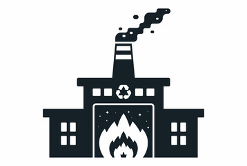 black icon with pipe and smoke. waste incineration plant. flat vector illustration. - obrazy, fototapety, plakaty