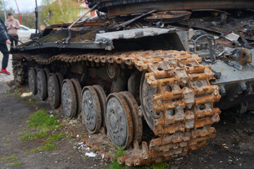 Broken tanks, combat vehicles and other burnt military equipment of the Russian invaders in Ukraine