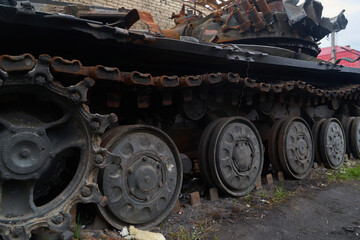 Broken tanks, combat vehicles and other burnt military equipment of the Russian invaders in Ukraine