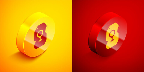 Isometric Magic rune icon isolated on orange and red background. Rune stone. Circle button. Vector