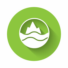 White Sea and waves icon isolated with long shadow background. Green circle button. Vector