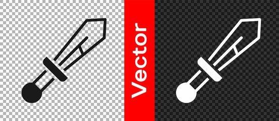 Black Medieval sword icon isolated on transparent background. Medieval weapon. Vector