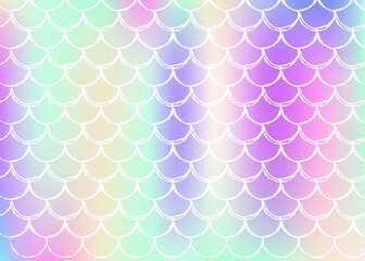 Gradient mermaid background with holographic scales.