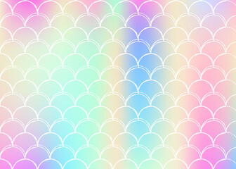 Holographic mermaid background with gradient scales.