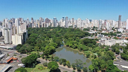 Beautiful perspective of a park with tropical nature and lakes in Goiania, Goias State, Brazil 