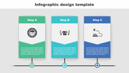 Set Ship porthole with seascape, Poker table and line path. Business infographic template. Vector