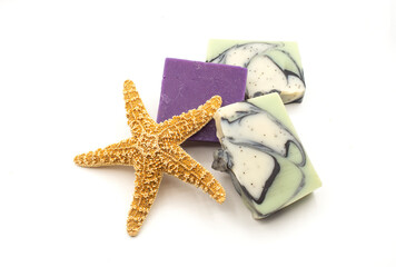 Star Fish and beautiful, organic handmade soap isolated