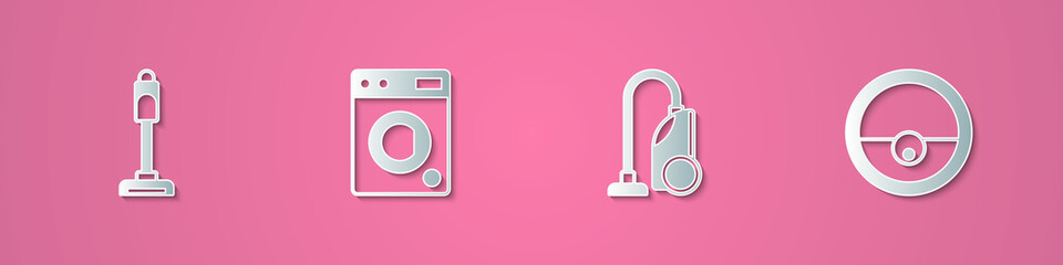Set paper cut Vacuum cleaner, Washer, and Robot vacuum icon. Paper art style. Vector