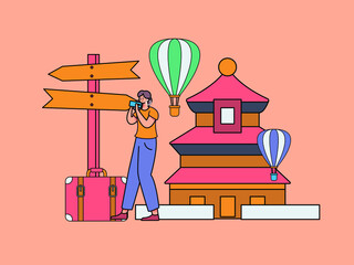 Traveling and relaxing vector creative concept illustration
