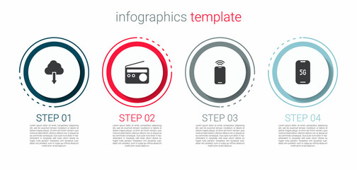 Set Cloud download, Radio, Mobile with wi-fi wireless and 5G. Business infographic template. Vector