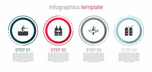 Set Water skiing man, Life jacket, Kayak and paddle and Aqualung. Business infographic template. Vector