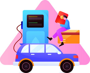 Refueling car vector creative concept illustration
