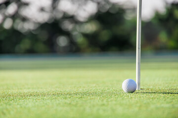 Fototapeta na wymiar ゴルフ場のグリーンと真っ白いボール