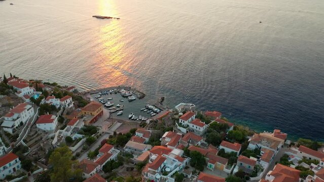 Small bay in Hydra Greece, aerial view, Kamini